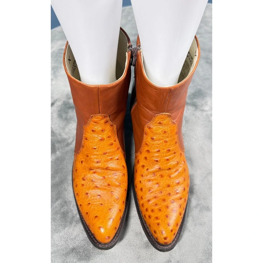 Durango Boots Womens 8.5 Brown Ostrich Print Leather Western Ankle